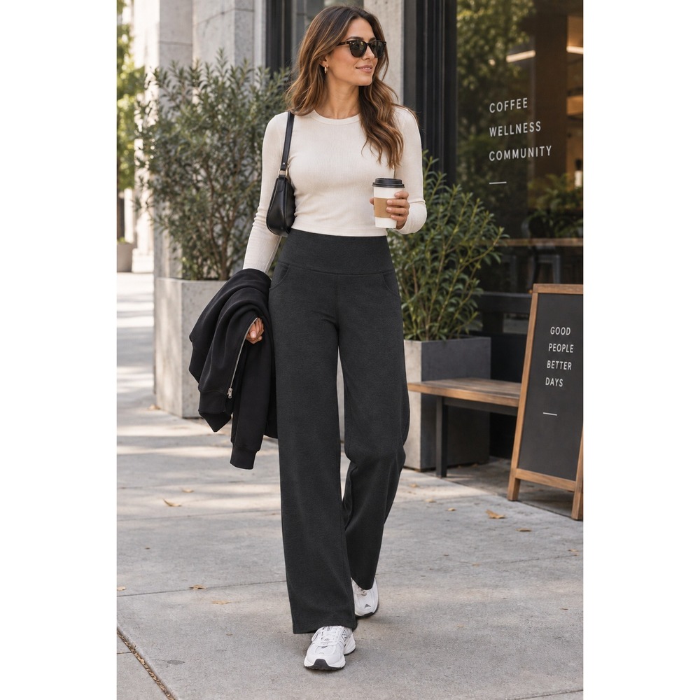 Beyond Yoga Laid Back Spacedye High Rise Wide Leg Pants Gray Pockets S
